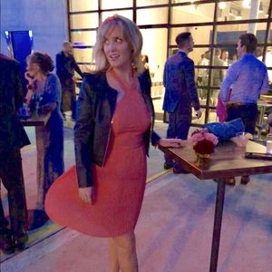 coral accordion skirt halter dress